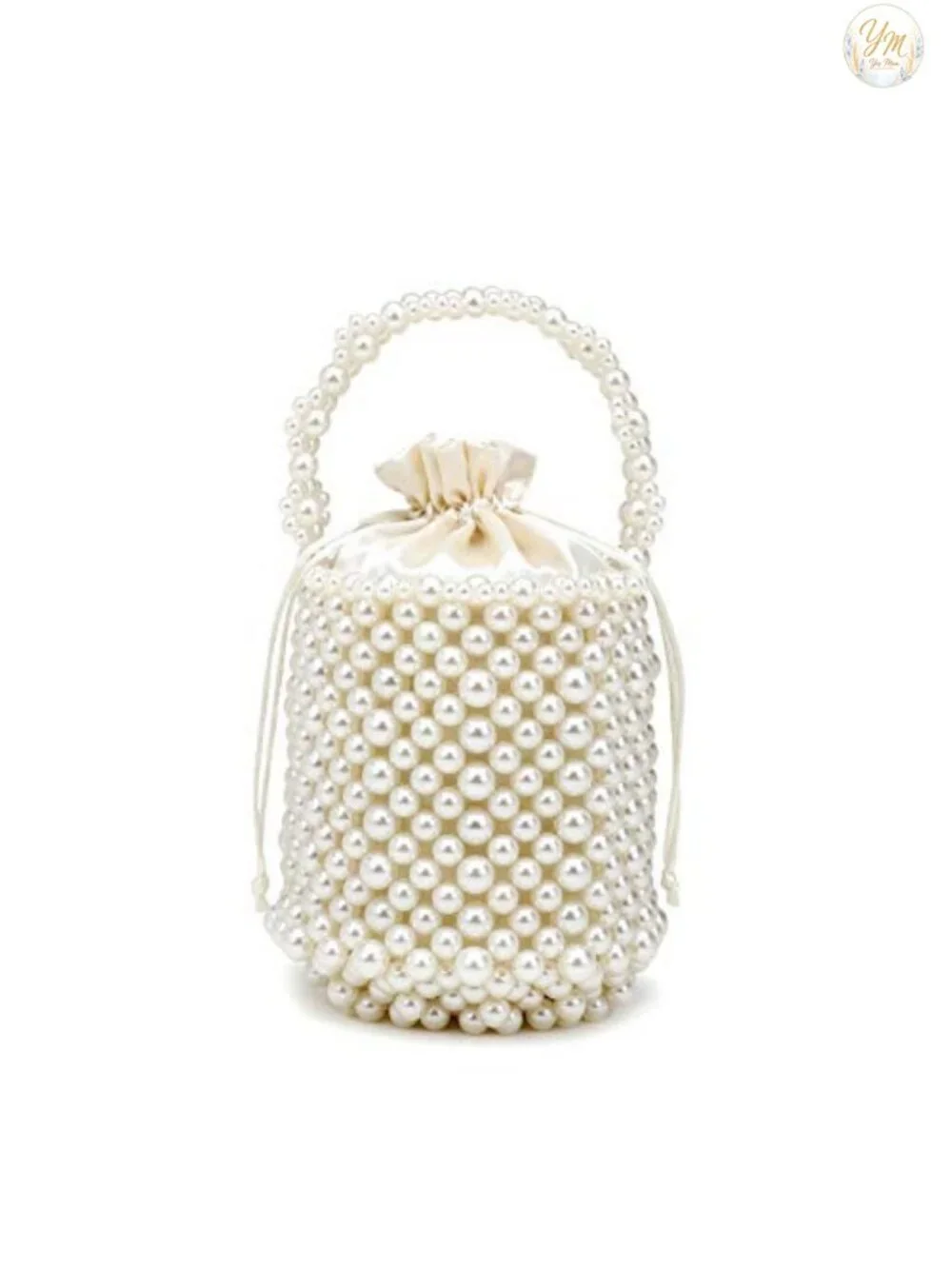 Elegant Pearl Beaded Bucket Bag with Top Handle for Women Wedding